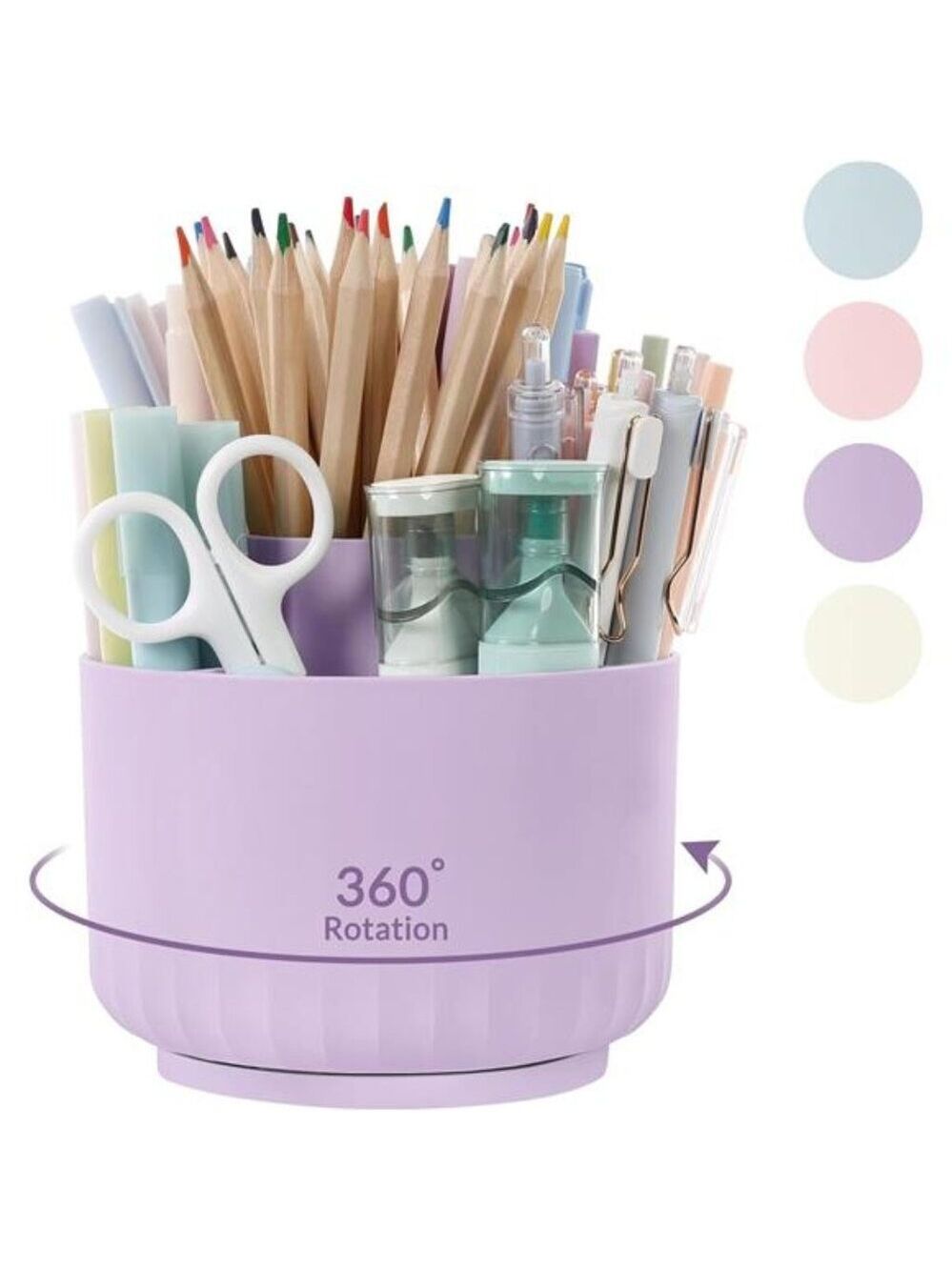 rotating desk organizer pen pencil holder 360 degree desktop storage purple